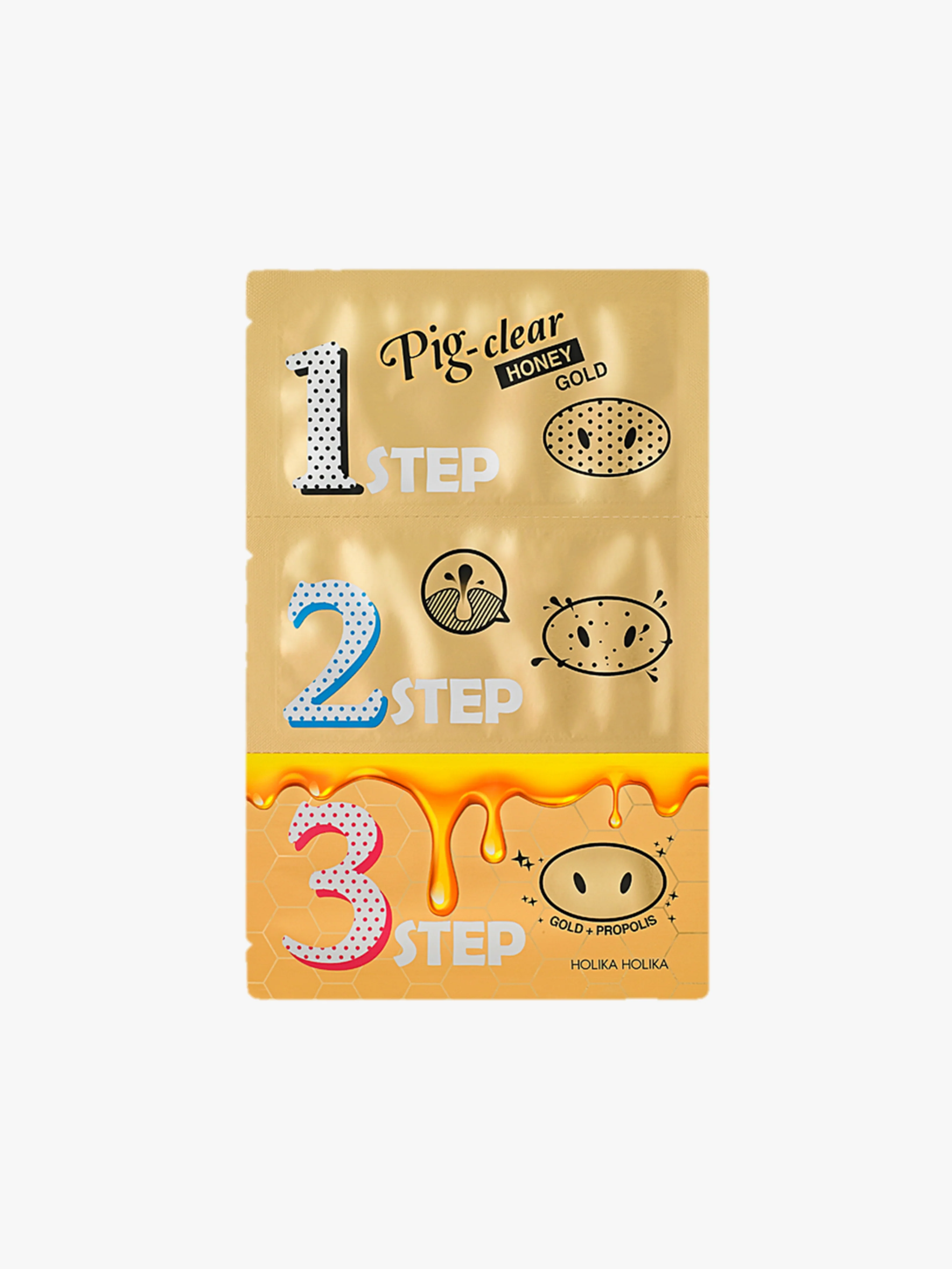 Holika Holika - Patchs points noirs - Pig Nose Clear Blackhead 3-Step Kit (Honey Gold)